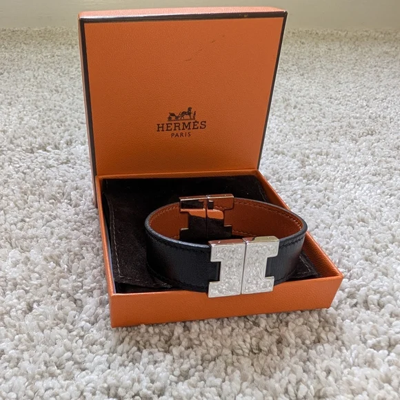 Hermès Black and Orange Leather Bracelet - Picture 2 of 6